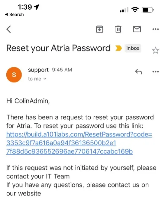 password reset link