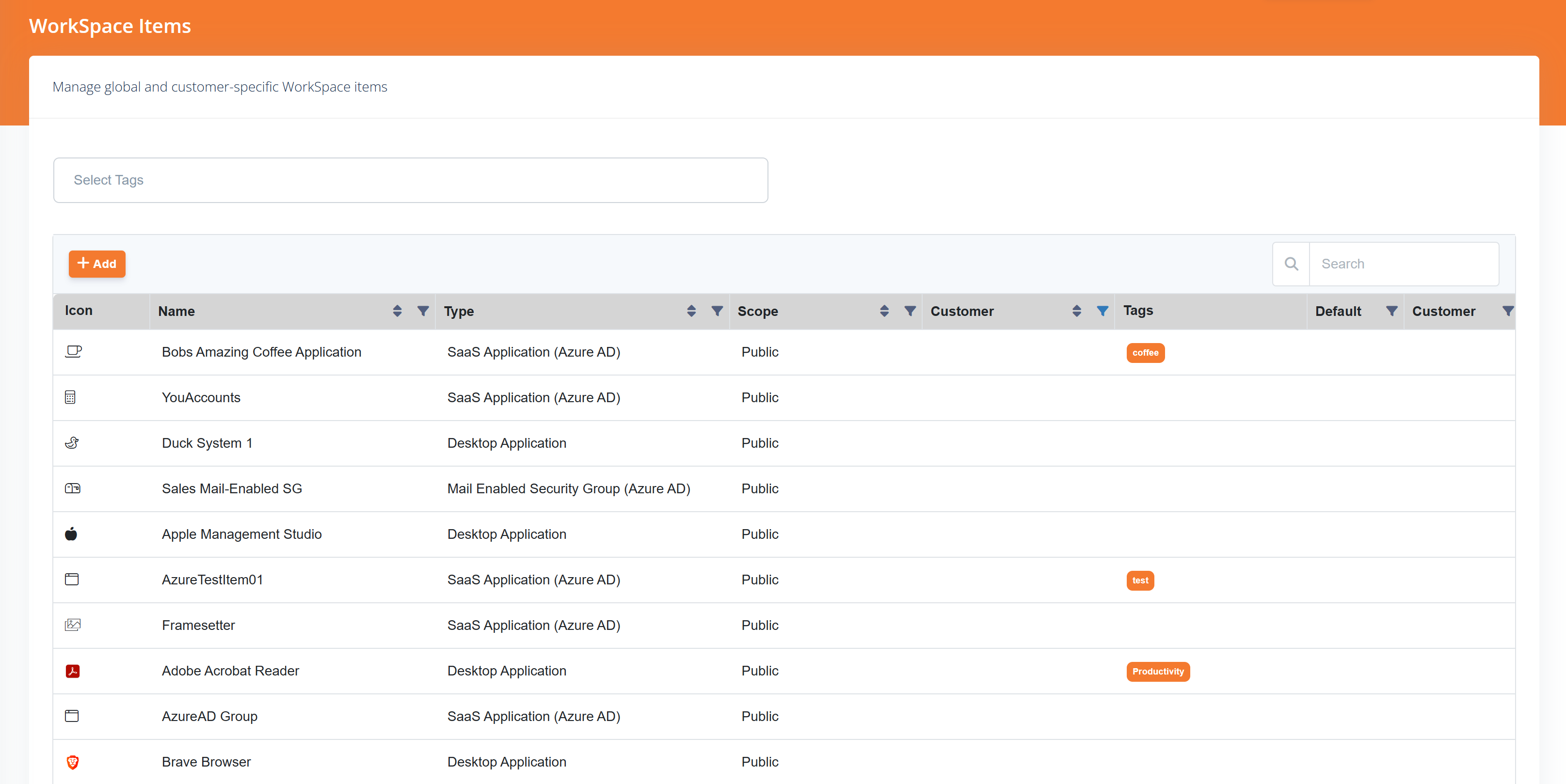 Workspace Items List